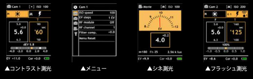 ▲コントラスト測光▲メニュー▲シネ測光▲フラッシュ測光